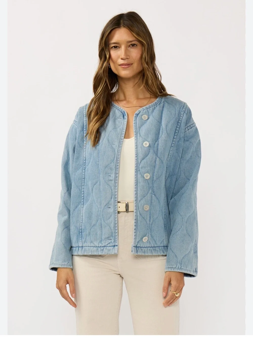 Old Navy Girls' Quilted Chambray Button-Front Jacket - Light Blue